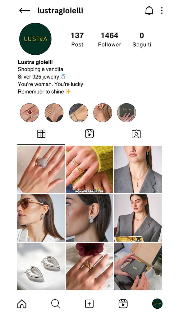 lustra gioielli feed instagram
