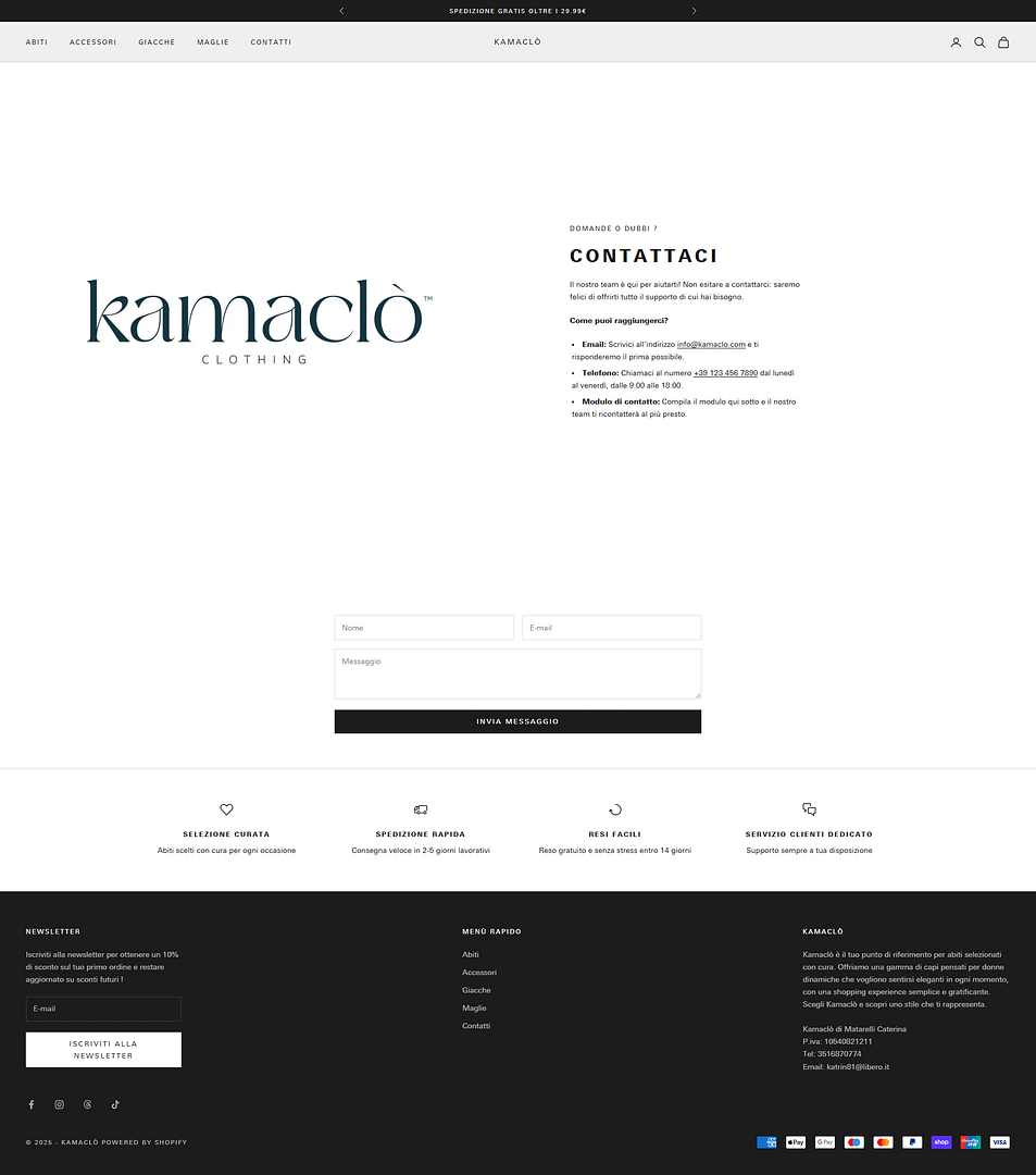 kamaclo pagina contatti